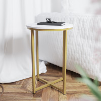 Flash Furniture NAN-JH-1787ET-GG Hampstead Collection White End Table with Matte Gold Frame 