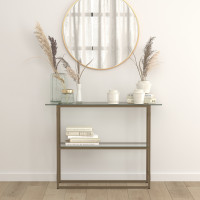 Flash Furniture NAN-JH-1796ST-GG Mar Vista Collection Glass Console Table with Matte Gold Frame 