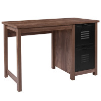 Flash Furniture NAN-JN-21736T-GG New Lancaster Collection Crosscut Oak Wood Grain Finish Computer Desk with Metal Drawers 