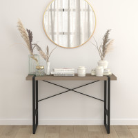 Flash Furniture NAN-JN-21738-GG Hanover Park Rustic Wood Grain Finish Console Table with Black Metal Frame 