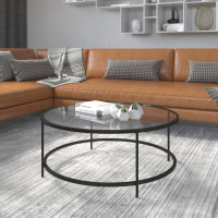 Flash Furniture NAN-JN-21750CT-BK-GG Astoria Collection Round Coffee Table - Modern Clear Glass Coffee Table with Matte Black Frame