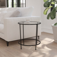 Flash Furniture NAN-JN-21750ET-BK-GG Astoria Collection Round End Table - Modern Clear Glass Accent Table with Matte Black Frame