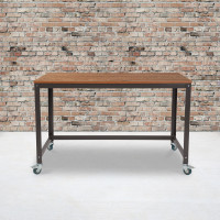 Flash Furniture NAN-JN-2522D-GG Livingston Collection Computer Table and Desk in Brown Oak Wood Grain Finish with Metal Wheels 