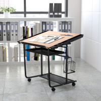 Flash Furniture Adjustable Drawing and Drafting Table with Black Frame and Dual Wheel Casters NAN-JN-2739-GG