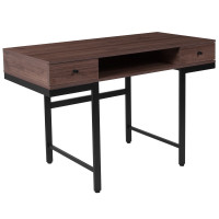 Flash Furniture NAN-NJ-29315-GG Bartlett Dark Ash Wood Grain Finish Computer Desk with Drawers and Black Metal Legs 