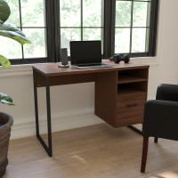 Flash Furniture NAN-NJ-HD10168-GG Northbrook Rustic Coffee Wood Grain Finish Computer Desk with Black Metal Frame 