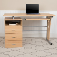 Flash Furniture NAN-WK-008-MP-GG Maple Desk with Three Drawer Pedestal and Pull-Out Keyboard Tray