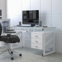 Flash Furniture NAN-WK-017-GG Computer Desk with Three Drawer Pedestal in Frost