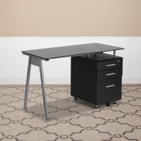 Flash Furniture NAN-WK-021A-GG Glass Computer Desk with Three Drawer Pedestal in Clear