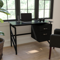 Flash Furniture NAN-WK-036-GG Glass Desk with Two Drawer Pedestal in Clear