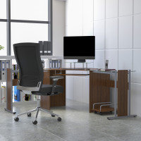 Flash Furniture NAN-WK-105-GG Teakwood Laminate Corner Desk with Pull-Out Keyboard Tray