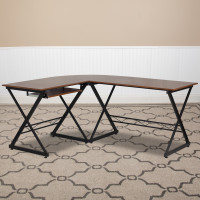Flash Furniture NAN-WK-109-GG Teakwood Laminate L-Shape Computer Desk with Pull-Out Keyboard Tray