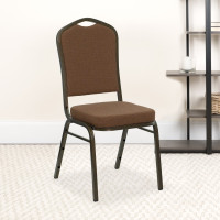 Flash Furniture Hercules Series Crown Back Stacking Banquet Chair with Coffee Fabric and 2.5'' Thick Seat - Gold Vein Frame NG-C01-COFFEE-GV-GG