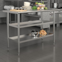 Flash Furniture NH-WT-GU-2448-GG Stainless Steel 18 Gauge Work Table with 2 Undershelves - NSF Certified - 48