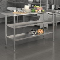Flash Furniture NH-WT-GU-2460-GG Stainless Steel 18 Gauge Work Table with 2 Undershelves - 60