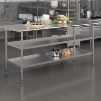 Flash Furniture NH-WT-GU-3072-GG Stainless Steel 18 Gauge Work Table with 2 Undershelves - 72