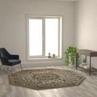 Flash Furniture NR-RG1883-77-IV-GG Mersin Collection Persian Style 7x7 Ivory Octagon Area Rug-Olefin Rug with Jute Backing-Hallway, Entryway, Bedroom, Living Room