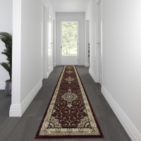 Flash Furniture NR-RG2803-315-BU-GG Portman Collection Persian Style 3' x 15' Burgundy Area Rug - Olefin Rug with Jute Backing - Entryway, Bedroom, Living Room