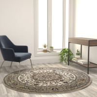 Flash Furniture NR-RG281-55-IV-GG Mersin Collection Persian Style 5x5 Ivory Round Area Rug-Olefin Rug with Jute Backing-Hallway, Entryway, Bedroom, Living Room