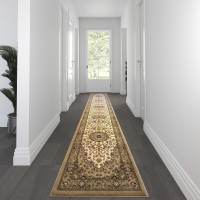 Flash Furniture NR-RG29-315-IV-GG Mersin Collection Persian Style 3' x 15' Ivory Area Rug - Olefin Rug with Jute Backing - Hallway, Entryway, Bedroom, Living Room