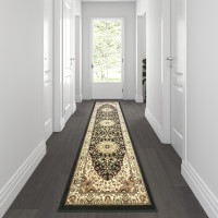 Flash Furniture NR-RG9-310-BK-GG Mersin Collection Persian Style 3' x 10' Black Area Rug - Olefin Rug with Jute Backing - Hallway, Entryway, Bedroom, Living Room