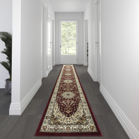 Flash Furniture NR-RGB401-315-BU-GG Mersin Collection Persian Style 3' x 15' Burgundy Area Rug - Olefin Rug - Jute Backing - Hallway, Entryway, Bedroom, Living Room