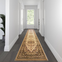 Flash Furniture NR-RGB401-320-IV-GG Mersin Collection Persian Style 3' x 20' Ivory Area Rug - Olefin Rug with Jute Backing - Hallway, Entryway, Bedroom, Living Room