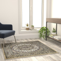 Flash Furniture NR-RGB401-44-IV-GG Mersin Collection Persian Style 4x4 Ivory Square Area Rug-Olefin Rug with Jute Backing-Hallway, Entryway, Bedroom, Living Room