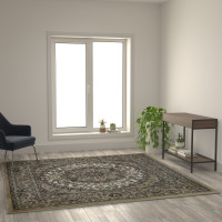 Flash Furniture NR-RGB401-77-IV-GG Mersin Collection Persian Style 7x7 Ivory Square Area Rug-Olefin Rug with Jute Backing-Hallway, Entryway, Bedroom, Living Room