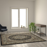 Flash Furniture NR-RGB401-77S-BK-GG Mersin Collection Persian Style 7x7 Black Square Area Rug-Olefin Rug with Jute Backing-Hallway, Entryway, Bedroom, Living Room