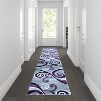 Flash Furniture OKR-RG1100-211-PU-GG Valli Collection 2' x 11' Purple Abstract Area Rug - Olefin Rug with Jute Backing - Hallway, Entryway, Bedroom, Living Room