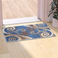 Flash Furniture OKR-RG1100-23-BL-GG Valli Collection 2' x 3' Blue Abstract Area Rug - Olefin Rug with Jute Backing - Hallway, Entryway, Bedroom, Living Room