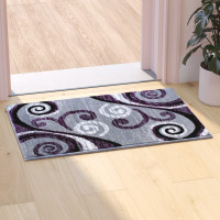 Flash Furniture OKR-RG1100-23-PU-GG Valli Collection 2' x 3' Purple Abstract Area Rug - Olefin Rug with Jute Backing - Hallway, Entryway, Bedroom, Living Room