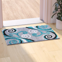Flash Furniture OKR-RG1100-23-TQ-GG Valli Collection 2' x 3' Turquoise Abstract Area Rug - Olefin Rug with Jute Backing - Hallway, Entryway, Bedroom, Living Room