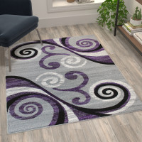 Flash Furniture OKR-RG1100-45-PU-GG Valli Collection 4' x 5' Purple Abstract Area Rug - Olefin Rug with Jute Backing - Hallway, Entryway, Bedroom, Living Room