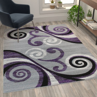 Flash Furniture OKR-RG1100-57-PU-GG Valli Collection 5' x 7' Purple Abstract Area Rug - Olefin Rug with Jute Backing - Hallway, Entryway, Bedroom, Living Room