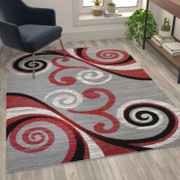 Flash Furniture OKR-RG1100-57-RD-GG Valli Collection 5' x 7' Red Abstract Area Rug - Olefin Rug with Jute Backing - Hallway, Entryway, Bedroom, Living Room