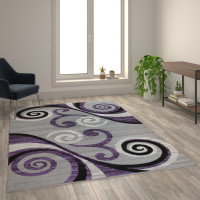 Flash Furniture OKR-RG1100-69-PU-GG Valli Collection 6' x 9' Purple Abstract Area Rug - Olefin Rug with Jute Backing - Hallway, Entryway, Bedroom, Living Room