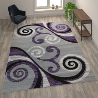 Flash Furniture OKR-RG1100-810-PU-GG Valli Collection 8' x 10' Purple Abstract Area Rug - Olefin Rug with Jute Backing - Hallway, Entryway, Bedroom, Living Room