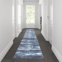 Flash Furniture OKR-RG1102-211-GY-GG Marian Collection 2' x 11' Distressed Gray Olefin Area Rug with Jute Backing for Entryway, Living Room, Bedroom