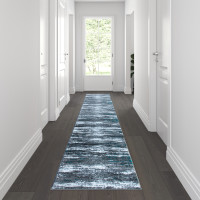 Flash Furniture OKR-RG1102-211-TQ-GG Marian Collection 2' x 11' Distressed Turquoise Olefin Area Rug with Jute Backing for Entryway, Living Room, Bedroom
