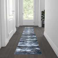 Flash Furniture OKR-RG1102-27-TQ-GG Marian Collection 2' x 7' Distressed Turquoise Olefin Area Rug with Jute Backing for Entryway, Living Room, Bedroom