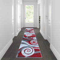 Flash Furniture OKR-RG1103-211-RD-GG Cirrus Collection 2' x 11' Red Swirl Patterned Olefin Area Rug with Jute Backing for Entryway, Living Room, Bedroom
