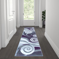Flash Furniture OKR-RG1103-27-PU-GG Cirrus Collection 2' x 7' Purple Swirl Patterned Olefin Area Rug with Jute Backing for Entryway, Living Room, Bedroom