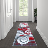 Flash Furniture OKR-RG1103-27-RD-GG Cirrus Collection 2' x 7' Red Swirl Patterned Olefin Area Rug with Jute Backing for Entryway, Living Room, Bedroom