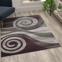 Flash Furniture OKR-RG1103-45-PU-GG Cirrus Collection 4' x 5' Purple Swirl Patterned Olefin Area Rug with Jute Backing for Entryway, Living Room, Bedroom
