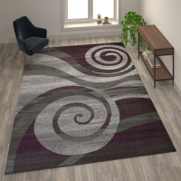 Flash Furniture OKR-RG1103-69-PU-GG Cirrus Collection 5' x 7' Purple Swirl Patterned Olefin Area Rug with Jute Backing for Entryway, Living Room, Bedroom