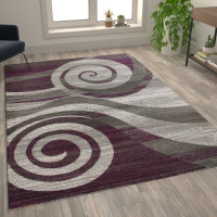 Flash Furniture OKR-RG1103-810-PU-GG Cirrus Collection 8' x 10' Purple Swirl Patterned Olefin Area Rug with Jute Backing for Entryway, Living Room, Bedroom