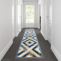 Flash Furniture OKR-RG1106-211-BL-GG Teagan Collection Southwestern 2' x 11' Blue Area Rug - Olefin Rug with Jute Backing - Entryway, Living Room, Bedroom