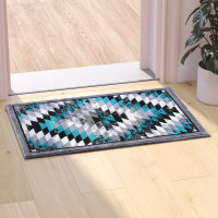 Flash Furniture OKR-RG1106-23-TQ-GG Teagan Collection Southwestern 2' x 3' Turquoise Area Rug - Olefin Rug with Jute Backing - Entryway, Living Room, Bedroom